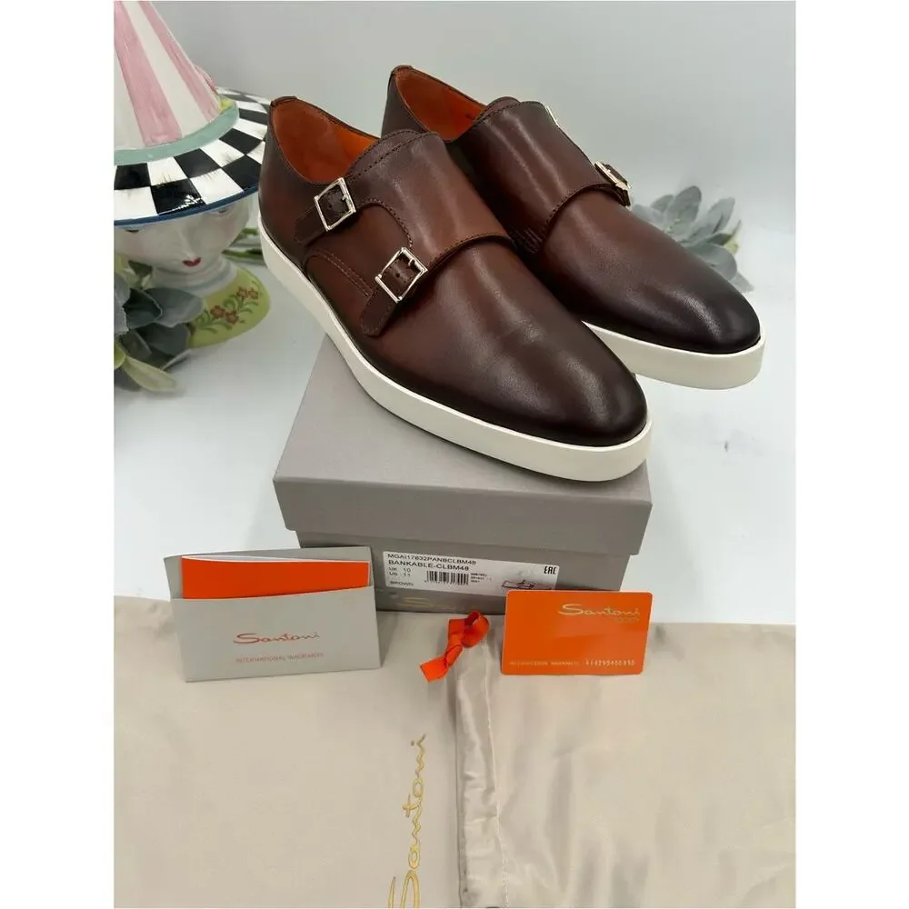 Men's Santoni bankable double Monk strap sneakers size 11 made in Italy